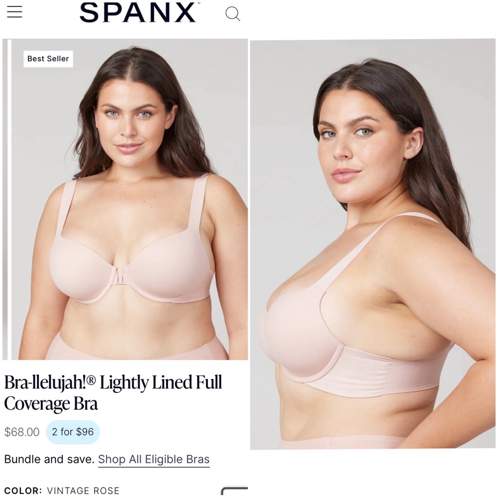 NWT  34DD SPANX Bra-llelujah!® Full Coverage Bra frontsnap in Vintage Rose